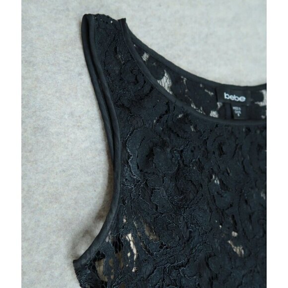 Bebe Black A-Line Crochet Dress Lined Evening Cocktail Midi Women's Size 8 - Picture 4 of 12